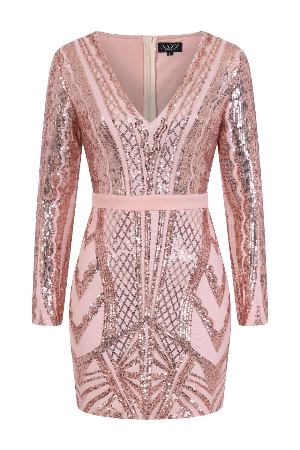 Coco Couture Vip Rose Gold Nude Sequin Bodycon Illusion Dress