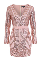 Coco Couture Vip Rose Gold Nude Sequin Bodycon Illusion Dress