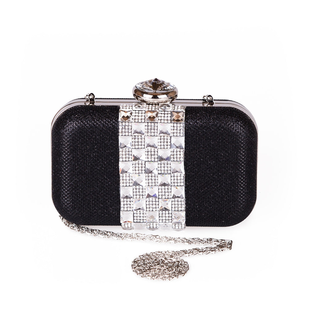 Lara Black Shimmer Diamante Jewel Evening Clutch Bag