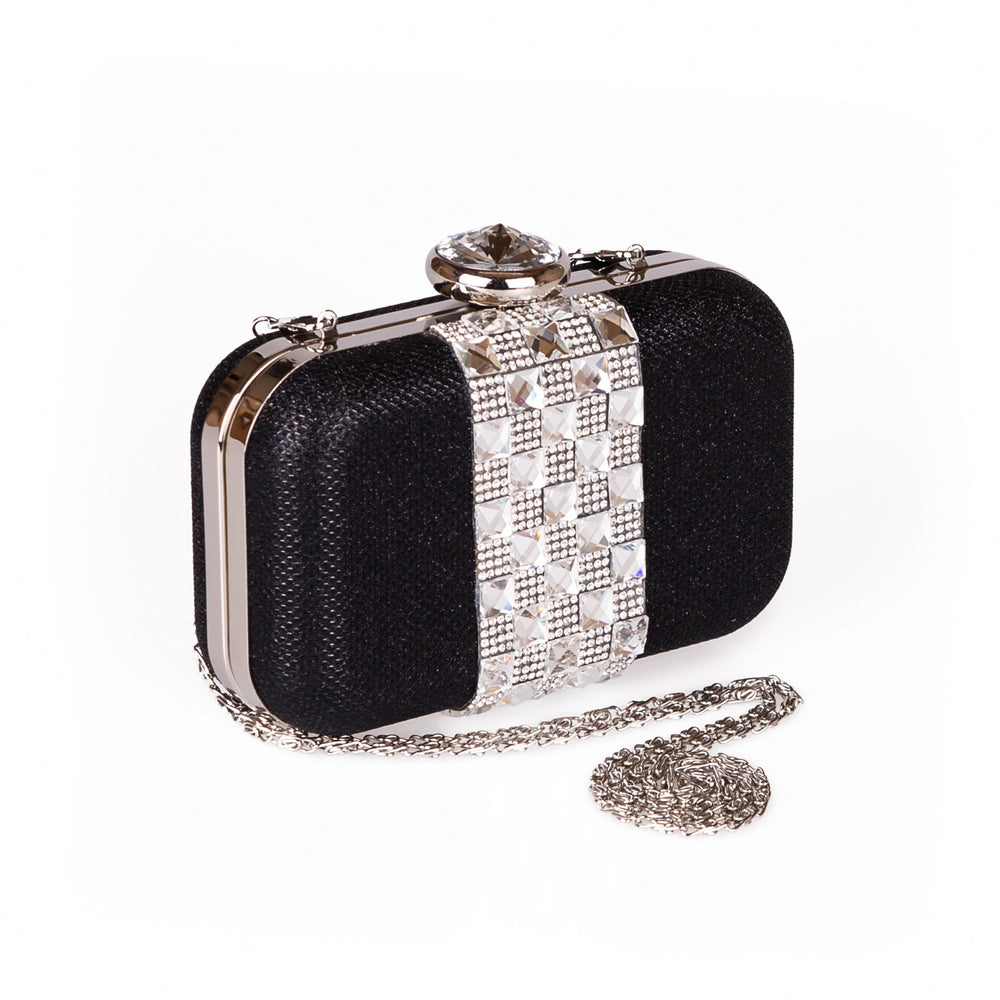 Lara Black Shimmer Diamante Jewel Evening Clutch Bag