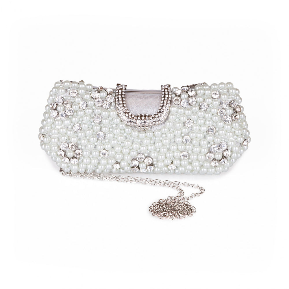 Ciara Silver Pearl & Rhinestone Evening Clutch Bag