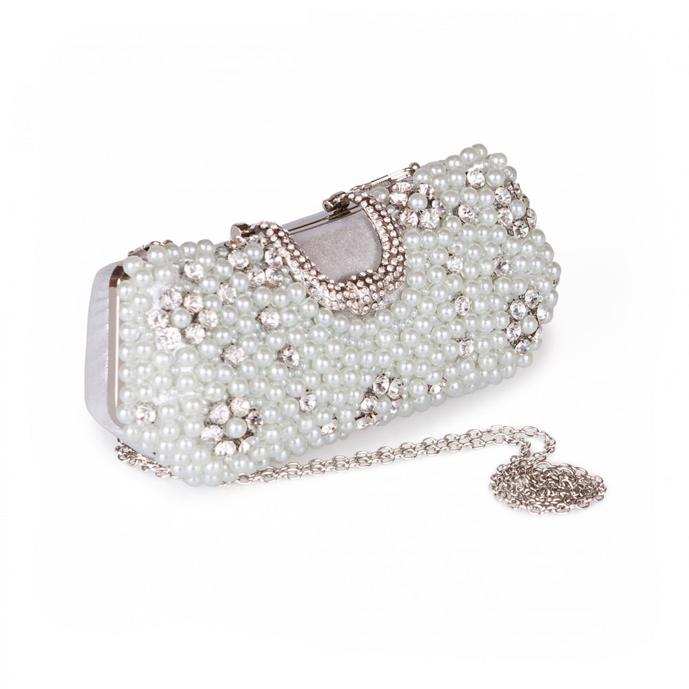 Ciara Silver Pearl & Rhinestone Evening Clutch Bag