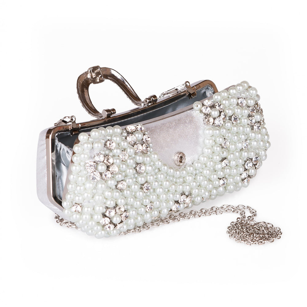 Ciara Silver Pearl & Rhinestone Evening Clutch Bag