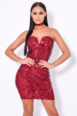 Aphrodite Berry Luxe Sweetheart Plunge Sequin Embellished Midi Dress