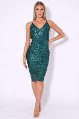 High Shine Luxe Green Sequin Backless Midi Dress