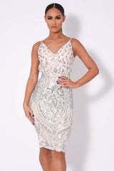 High Shine Luxe Silver Sequin Backless Midi Dress