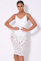 Body On Me Luxe White Sequin Sheer Bodysuit Midi Dress
