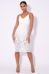 Body On Me Luxe White Sequin Sheer Bodysuit Midi Dress