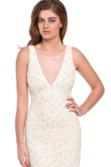 Anika Cream Vip Handcrafted Full Beaded Sequin Fitted Dress