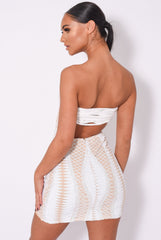 Tie Me Up White Nude Bandeau Cage Sequin Bandage Illusion Lace Up Dress