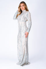 Trinity Luxe Silver Sequin Tree Effect Illusion Maxi Dress