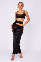 After Dark Black Velvet Cut Out Two Piece Co-ord Set