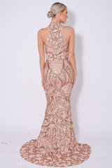 Envy Rose Gold Vip Luxe Illusion Sequin Embellished Fishtail Dress
