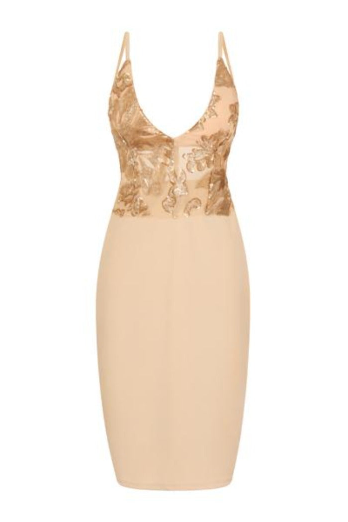 nude midi ruched dress