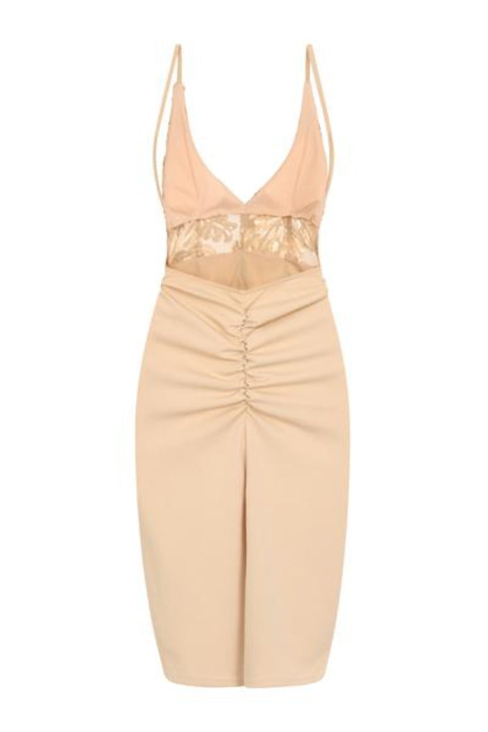 nude midi ruched dress