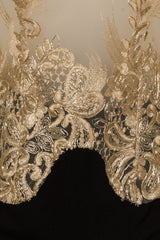 Kali Sheer Embroidery Black & Gold Slinky Midi Dress