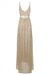 Kimya Gold Sheer Goddess Sparkle Double Slit Dress