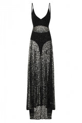 Kimya Black Sheer Goddess Sparkle Double Slit Dress