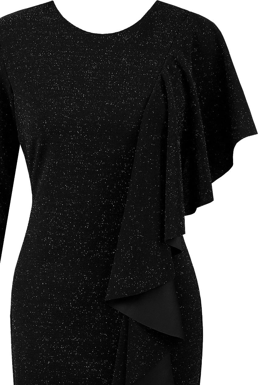 Nikki Black Glitter Lurex Frill Ruffle Split Slinky Maxi Dress