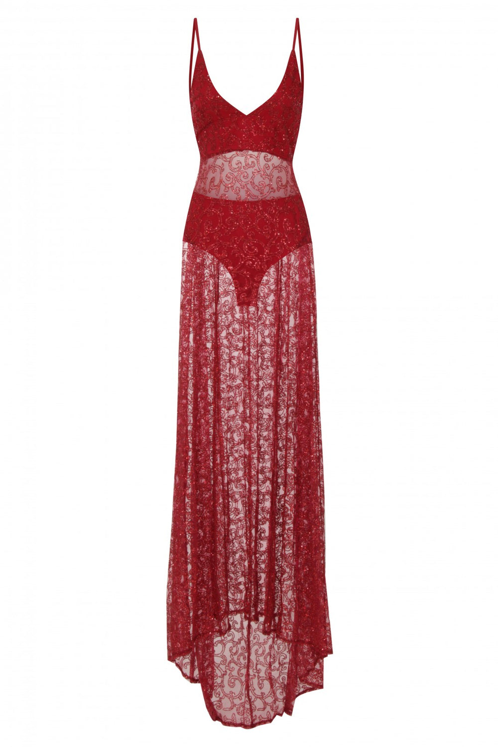 Kimya Berry Sheer Goddess Sparkle Double Slit Dress