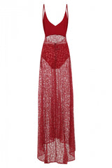 Kimya Berry Sheer Goddess Sparkle Double Slit Dress