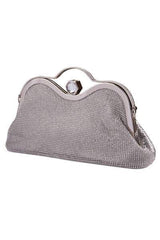 La Silver Crystal Diamante Soft Purse Clutch Bag