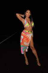 Oasis Orange Multi Coloured Abstract Print Halterneck Knotted Slit Two Piece Co-ord Set