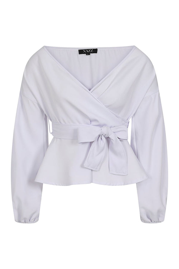 Mili White Longsleeve Wrap Over Tie Top