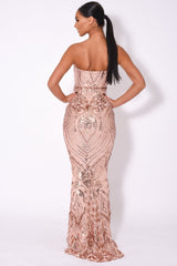 Kenza Gold Luxe Sweetheart Plunge Sequin Embellished Fishtail Dress