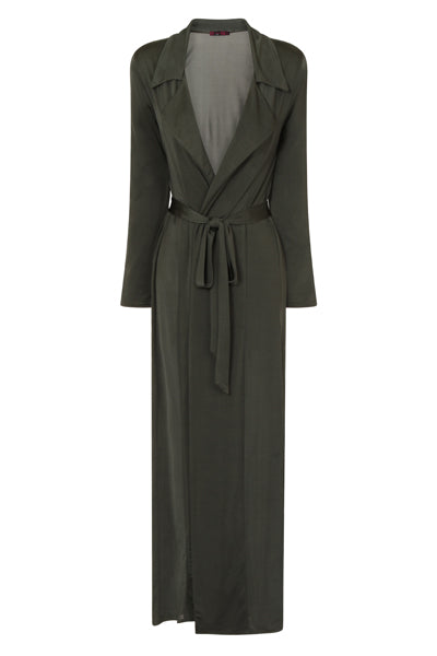 Enza Khaki Slinky Maxi Duster Jacket
