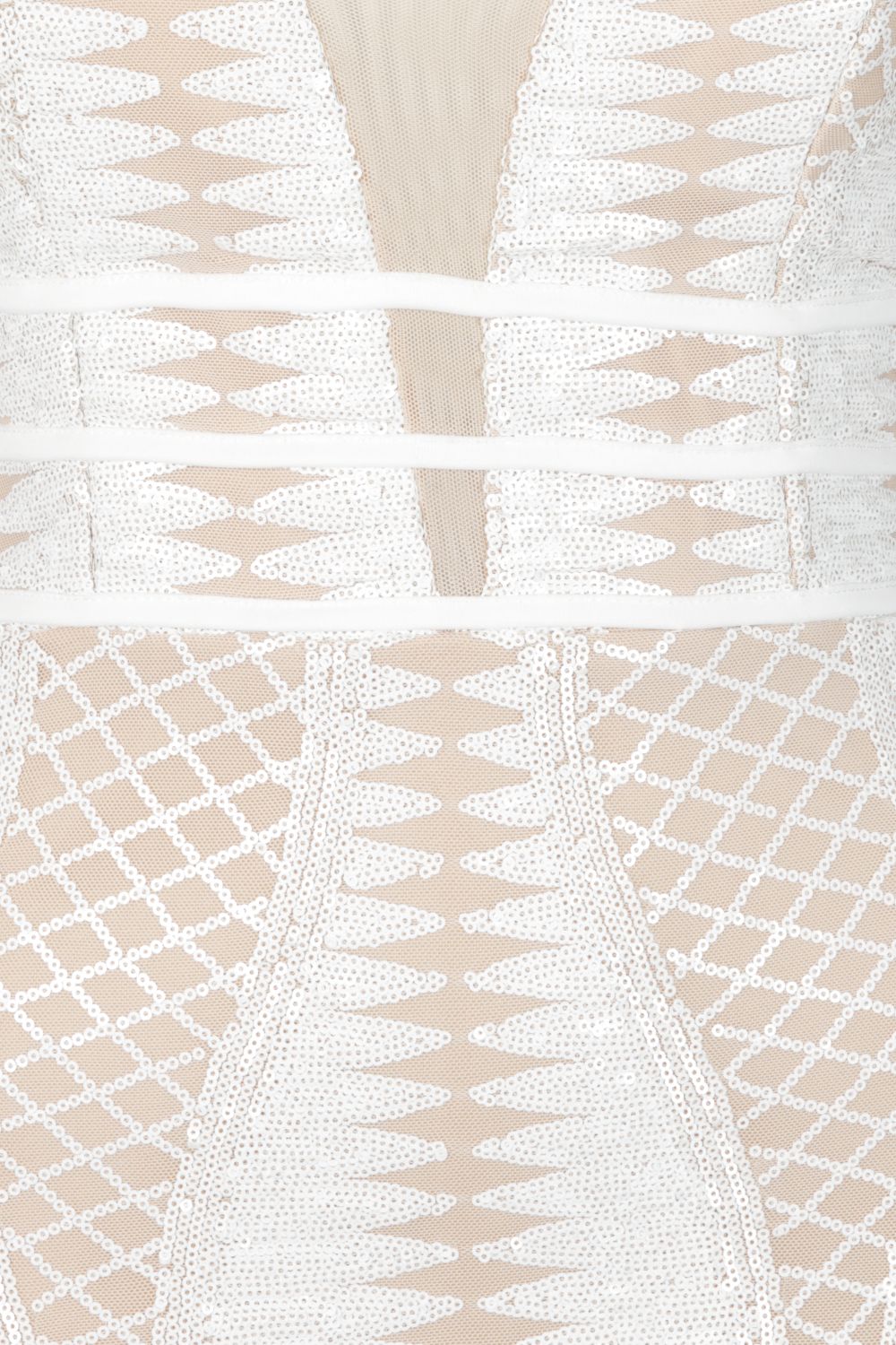Limelight White Nude Plunge Cage Sequin Bandage Illusion Mini Dress