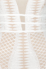 Limelight White Nude Plunge Cage Sequin Bandage Illusion Mini Dress