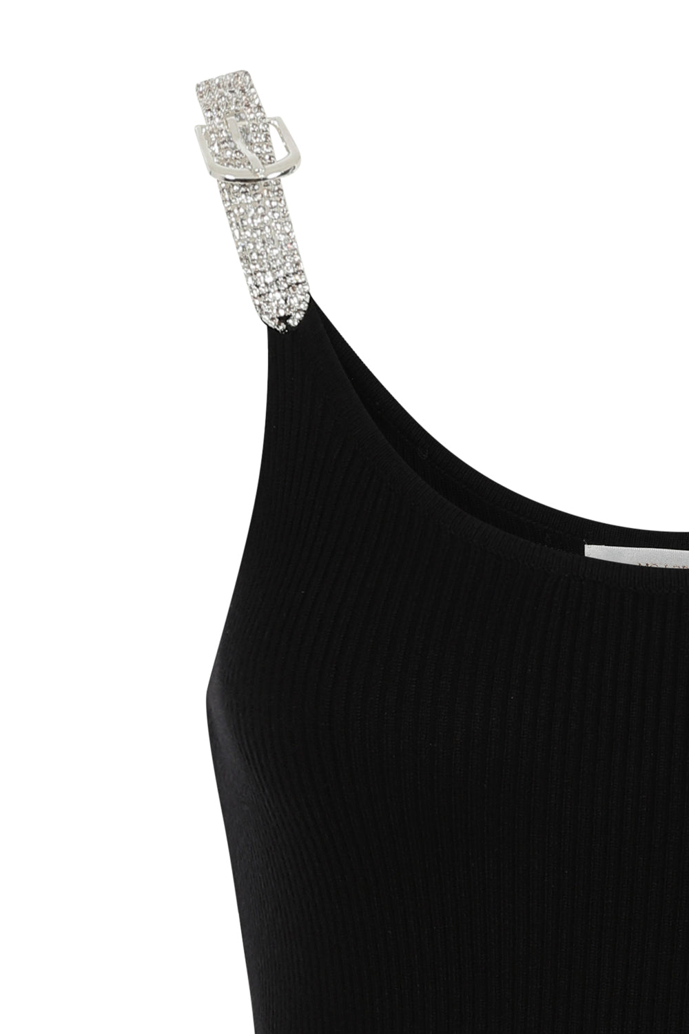 Angelina Black Diamante Strap Ribbed Knitted Pencil Midi Bodycon Dress