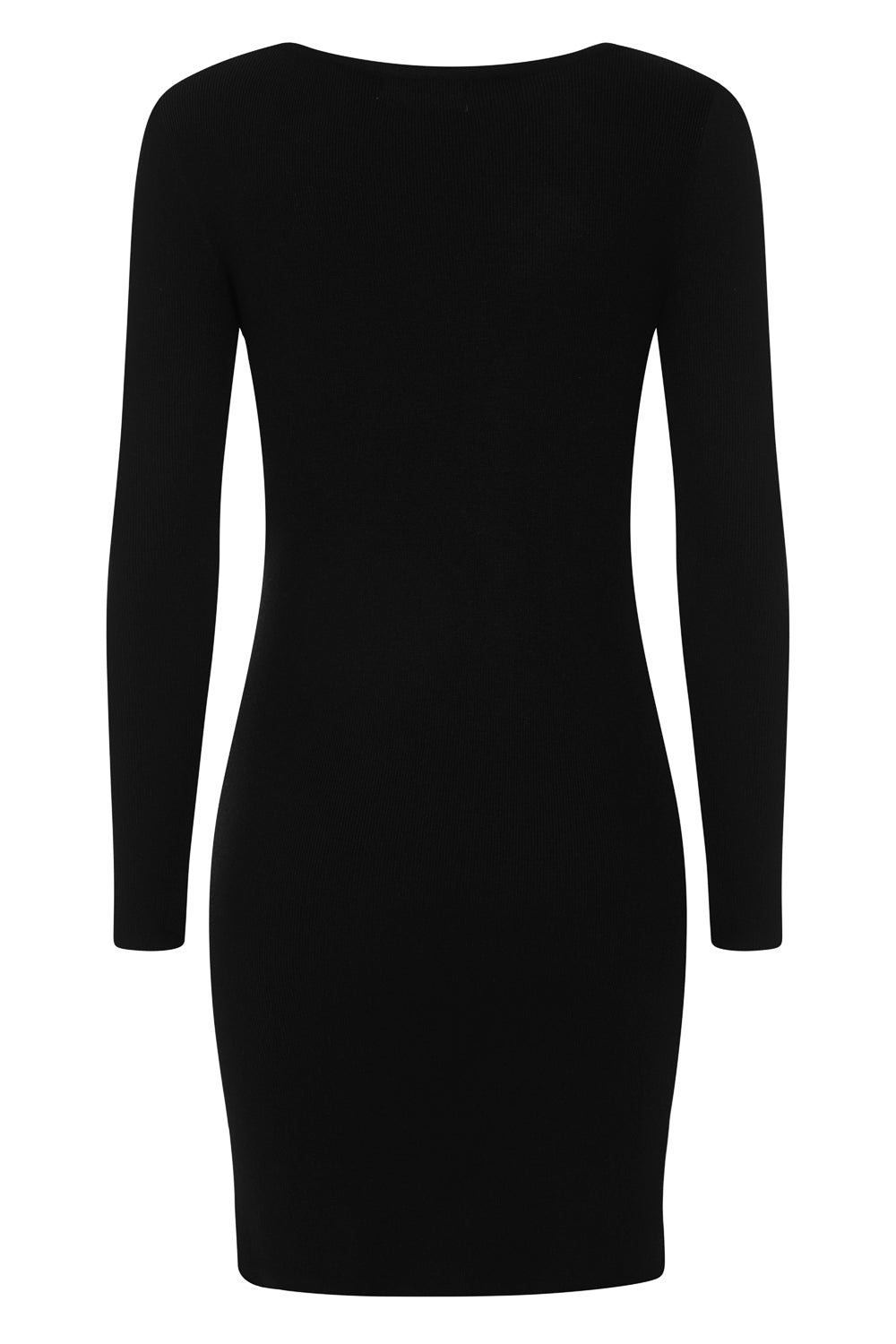 Jasmine Black Lace Up Diamante Ribbed Knitted Long Sleeve Mini Slit Dress