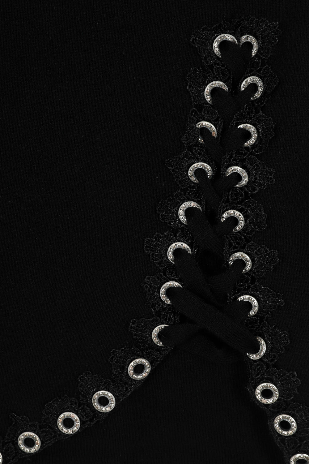 Jasmine Black Lace Up Diamante Ribbed Knitted Long Sleeve Mini Slit Dress