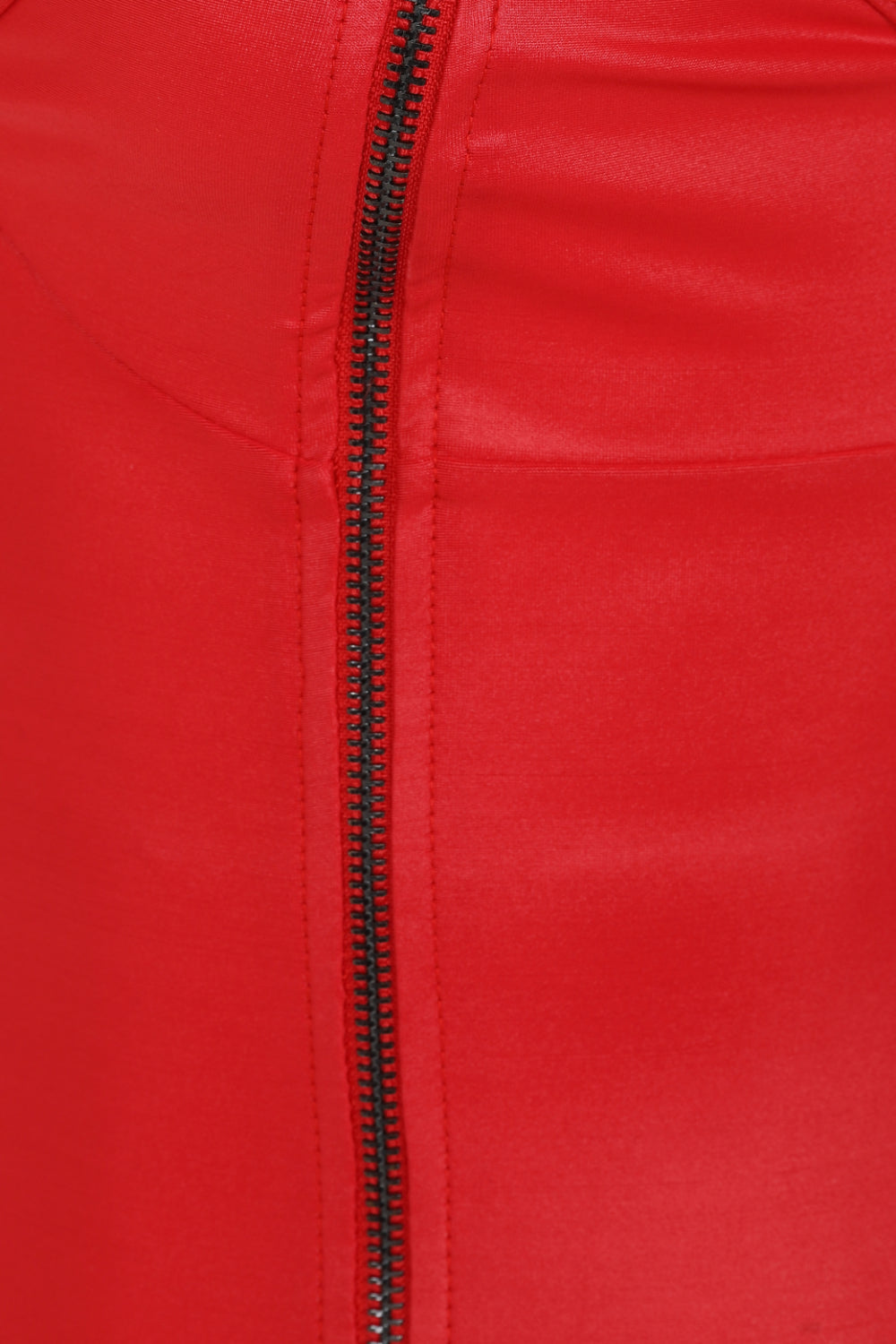 Unzip Me Red Leather Look Double Zip Slit Mini Dress