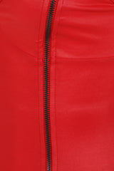Unzip Me Red Leather Look Double Zip Slit Mini Dress