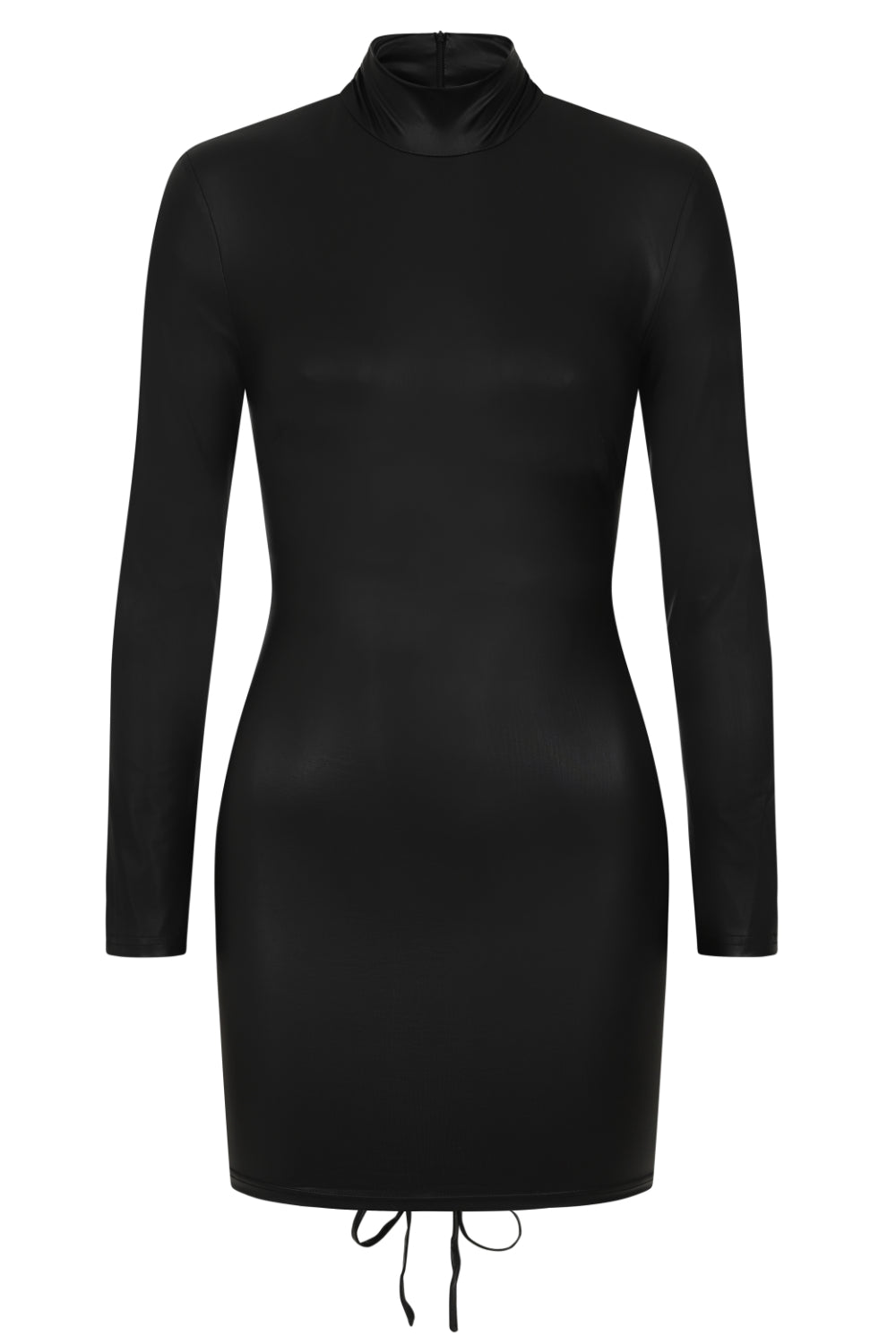 Party In The Back Black Wet Look Long Sleeve Ruched Dress