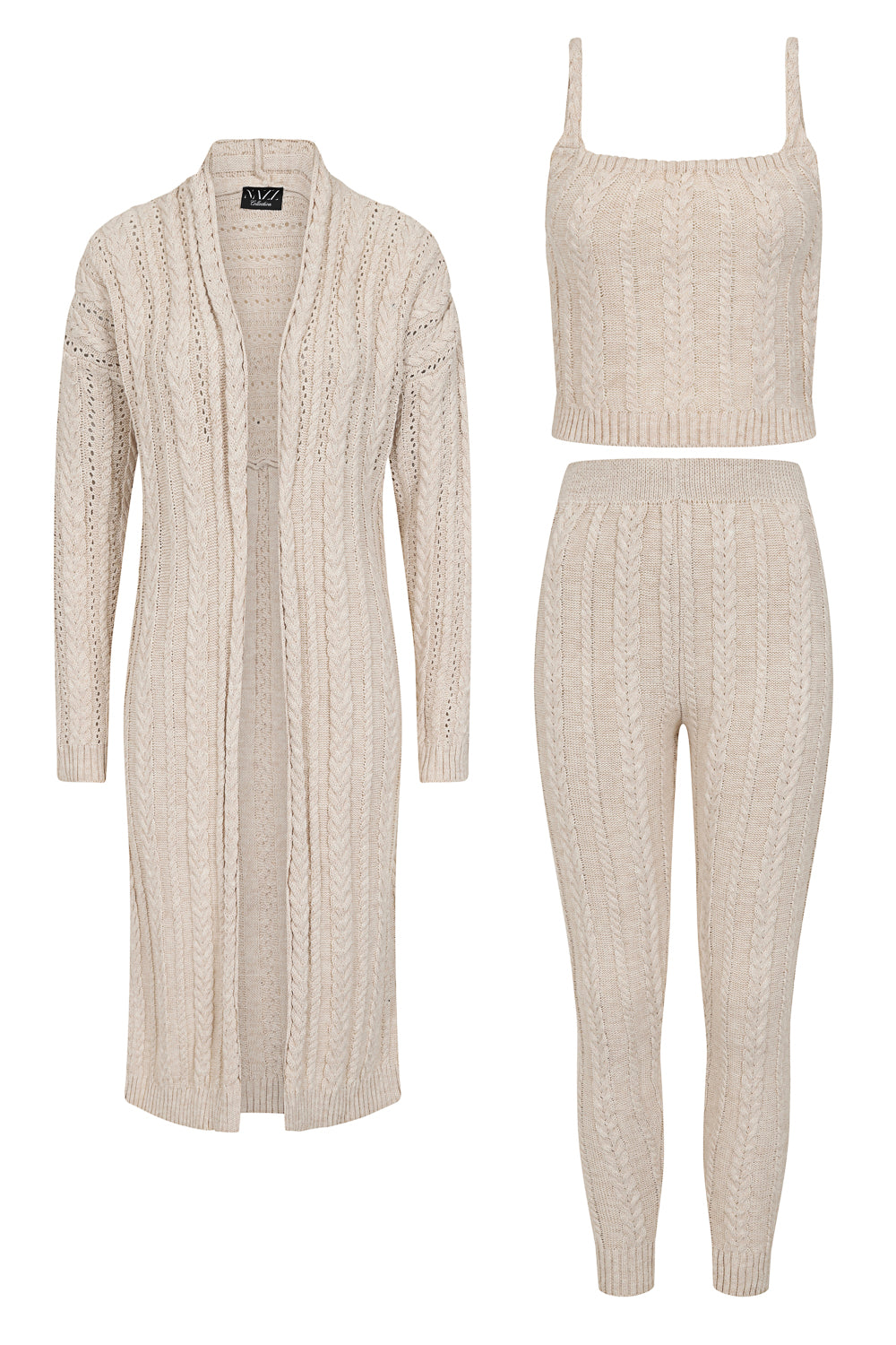 Carmela Beige Woven Cable Knit 3 Piece Lounge Set