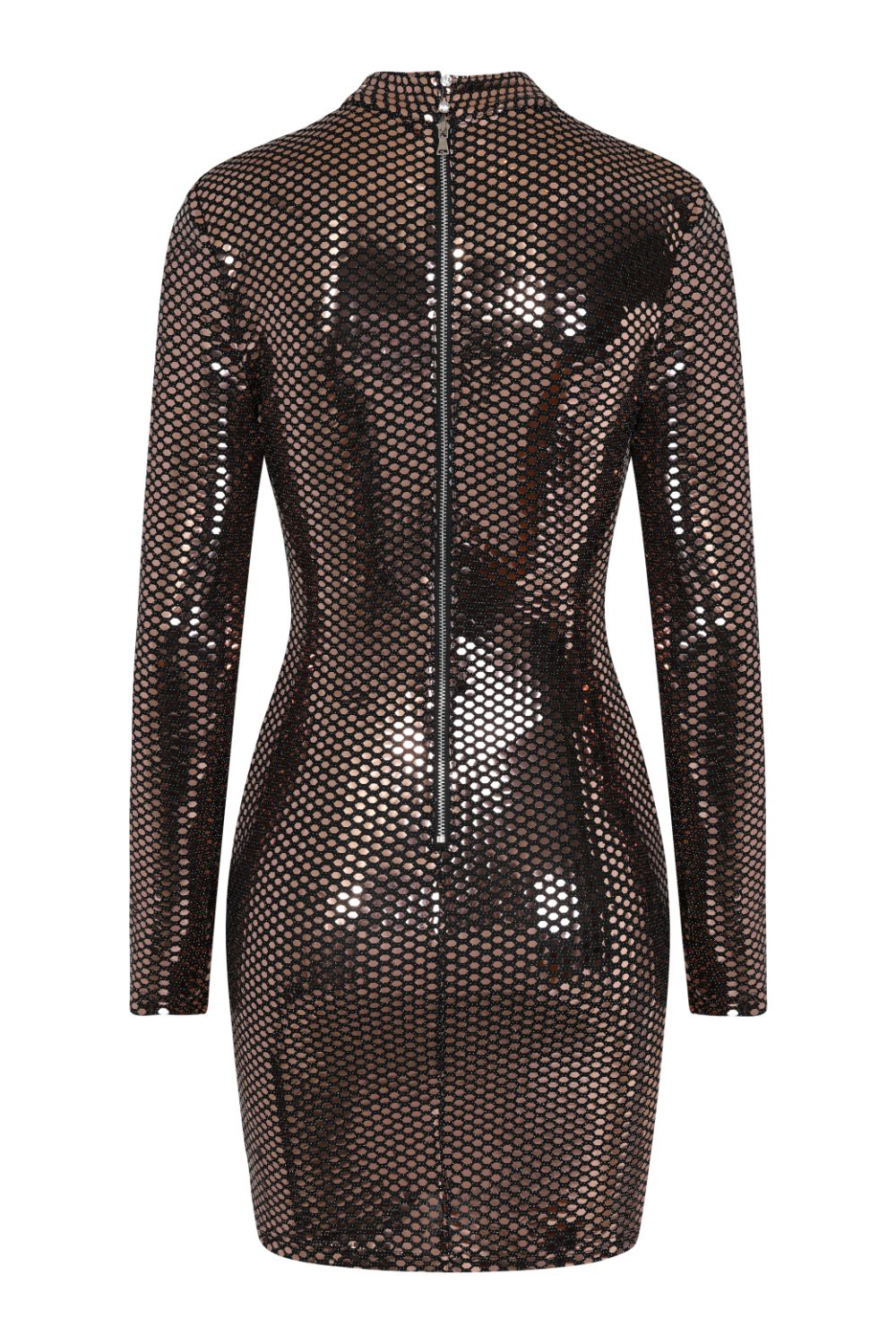 Hypnotised Bronze Metallic Mirrored Sequin Bodycon Dress