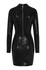 Hypnotised Black Metallic Mirrored Sequin Bodycon Dress