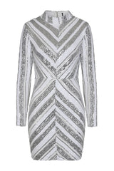Turn Up White Silver Striped Sequin Bodycon Dress