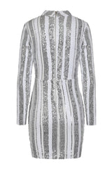 Turn Up White Silver Striped Sequin Bodycon Dress