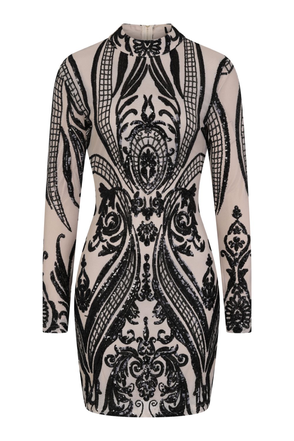 Vixen Black Nude Tribal Illusion Sequin Bodycon Dress