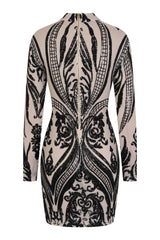 Vixen Black Nude Tribal Illusion Sequin Bodycon Dress