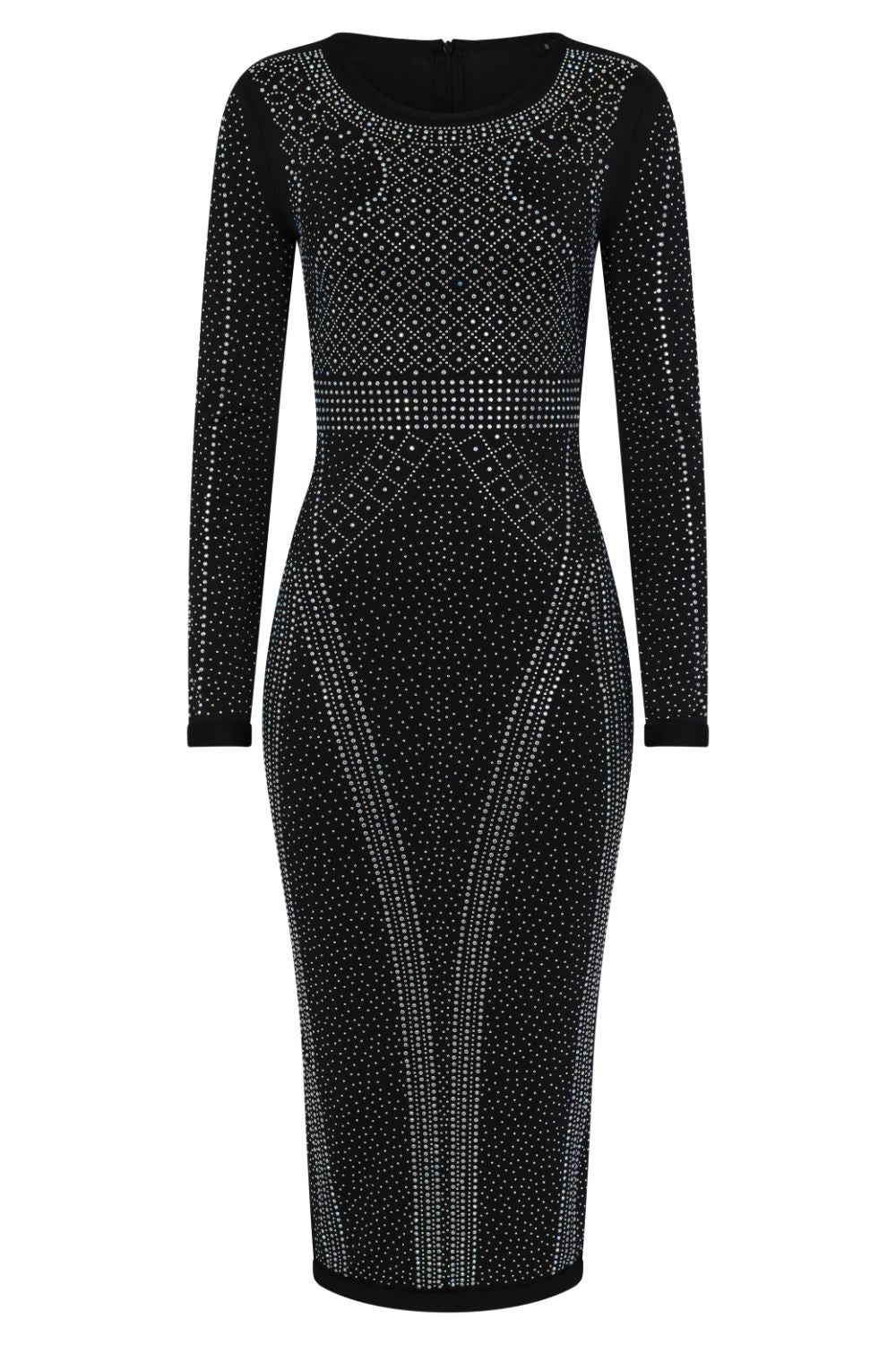 Luxor Black Caviar Crystal Rhinestone Bodycon Midi Dress