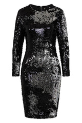 Starlight Black Silver Luxe Reversible Sequin Long Sleeve Midi Dress