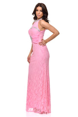 Gisele Pink Lace High Neck Jewel Fishtail Dress