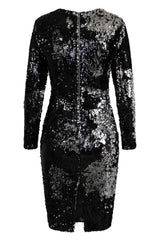 Starlight Black Silver Luxe Reversible Sequin Long Sleeve Midi Dress