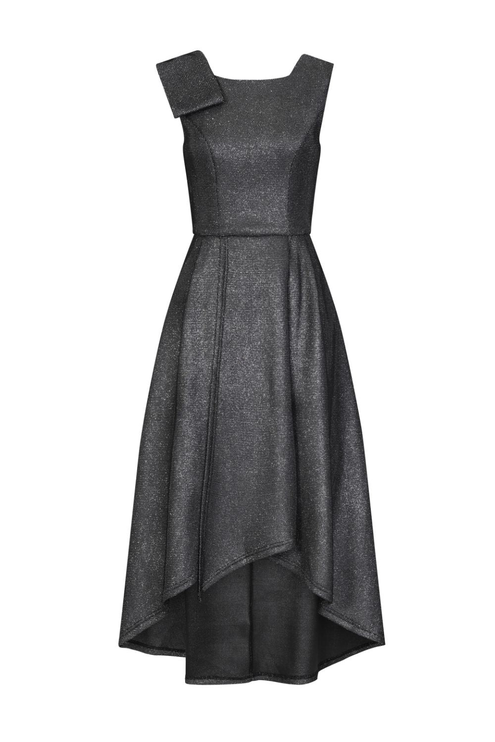 Riviera Black Glitter Sparkle Asymmetric Dip Hem Dress